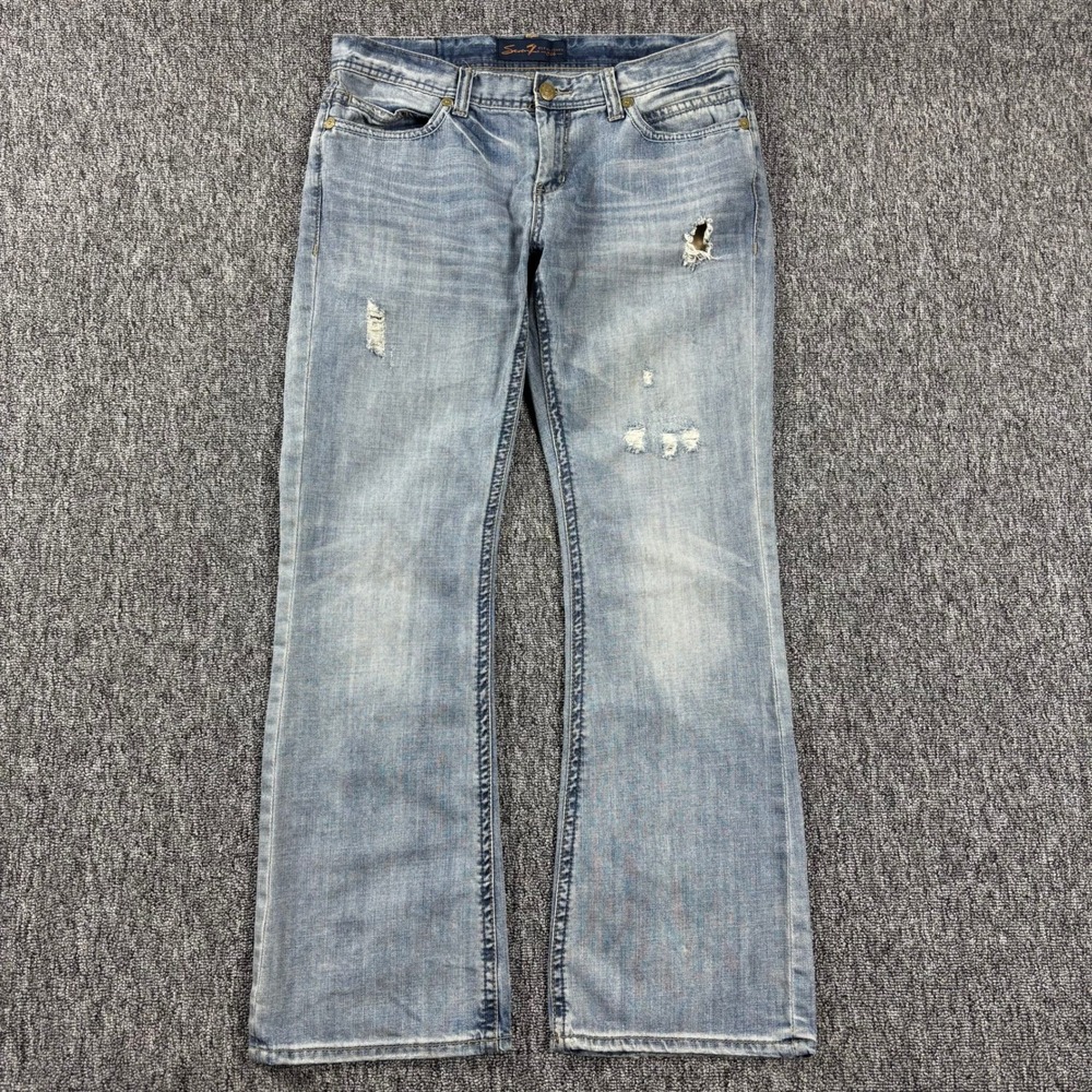 Y2K Baggy Distressed Bootcut Wide Leg Seven7 Light Wash Denim Size 36